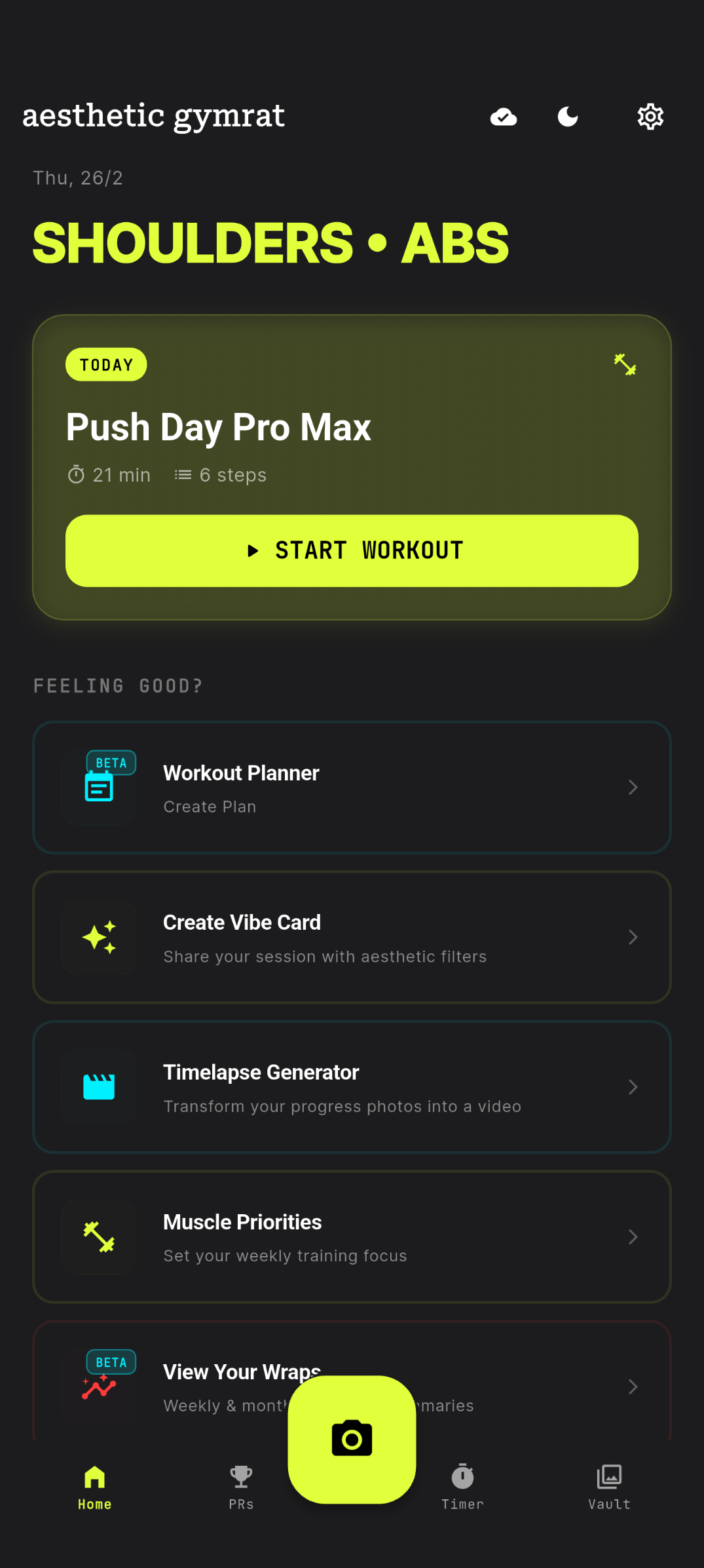VibeLift app — dark mode