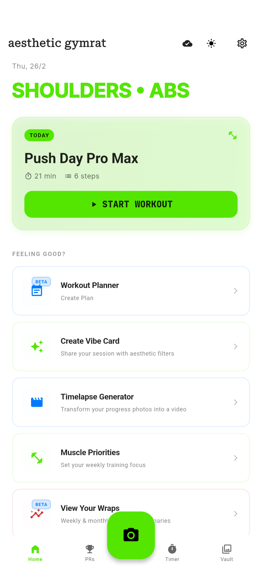 VibeLift app — light mode